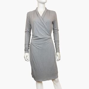NWT ANN TAYLOR Long-Sleeve Faux Wrap Bodycon Midi Shirt Dress (Gray | Size 2)